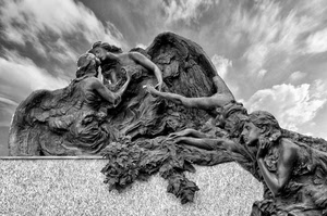 nuvole, angeli, bianconero, ali, cielo, scultura, statue, monumento, marmo