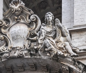 statua, stemma, arco, angelo, scritta, marmo, chiesa, scultura, bianconero, donna, spirali, lettere