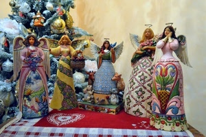 angeli, natale, albero, ali, tovaglia, colori, rosso, statuine, ceramica