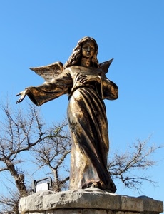 angelo, statua, ali, alberi, cielo, albero, monumento, bronzo, rami