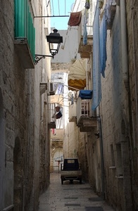 vicolo, lampione, panni, balconi, ape, balcone, lenzuola