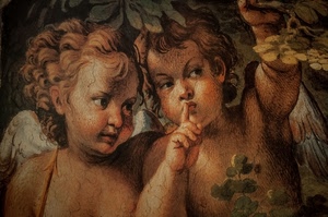 angeli, ali, dipinto, putti, quadro, foglie, due, silenzio, affresco