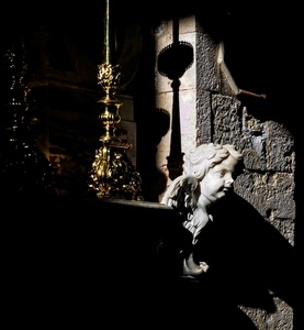angelo, candelabro, ombra, nero, ombre, ali, chiesa, muro, marmo, putto