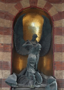 angelo, ali, nicchia, oro, croce, arco, statue, statua, mattoni