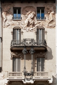 finestre, liberty, balconi, ringhiera, porte, persiane, bassorilievi, balaustra, palazzo, decorazioni, cavallo, terrazzi, donne, ferro, sculture