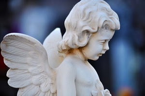 angelo, ali, bianco, marmo, statua, putto, blu, angioletto, viso