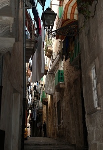 vicolo, balconi, lampione, panni, finestre, bucato, terrazzi