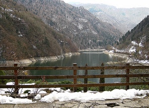 neve, montagna, lago, fiume, inverno, staccionata, acqua, steccato, bianco