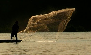rete, pescatore, mare, acqua, controluce, uomo, fiume, oro, barca, silhouette, pescare, pesca