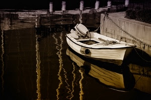 barca, riflesso, acqua, motore, bianco, riflessi, porto, catena