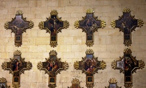 croci, otto, muro, oro, croce, parete, stazioni, pietra, chiesa