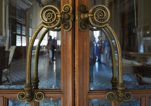 porta, maniglie, vetro, ottone, persone, ingresso, liberty, maniglia, legno, entrata, riflessi