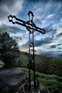 croce, nuvole, cielo, ferro, alberi, roccia, metallo