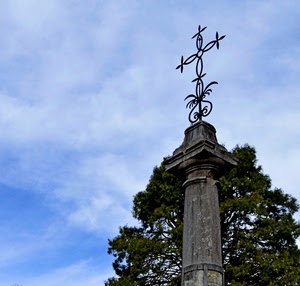 croce, cielo, colonna, albero, ferro, nuvole, pianta