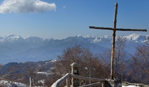 croce, montagne, neve, legno, alberi, panorama, cielo, nuvola, montagna, inverno, nuvole, staccionata, comignolo