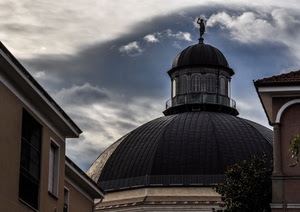 cupola, nuvole, cielo, statua, finestre, chiesa, angelo, ringhiera