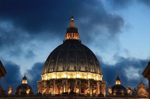 cupola, nuvole, cielo, luci, cupole, orologio, cupolone, sera, roma, blu, colonne