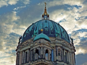 cupola, nuvole, cielo, croce, chiesa, oro, azzurro