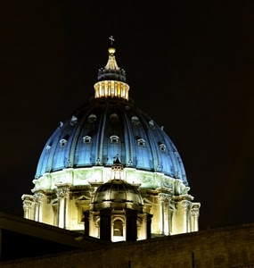 cupola, croce, notturno, luci, colonne, chiesa, notte, roma