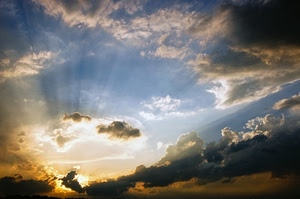 cielo, nuvole, raggi, tramonto, sole, alba, controluce