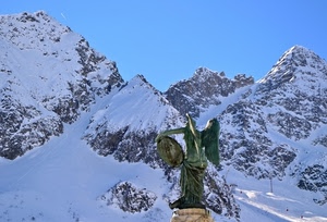 neve, statua, montagne, angelo, montagna, ali, cielo, inverno