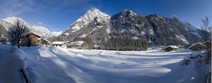 neve, case, montagna, montagne, bianco, inverno, albero, alberi, paesaggio