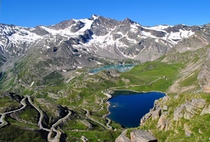 strada, lago, neve, montagna, montagne, panorama, laghi, curve, rocce, cielo