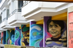 murales, balconi, volti, colori, dipinti, bambino, facciata