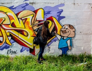 donna, murales, erba, murale, disegno, muro, prato, colori, ragazza, graffiti