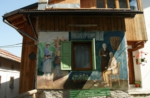finestra, murales, casa, panchina, ombra, legno, abitazione, sedia
