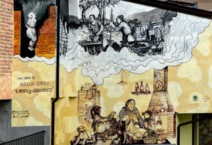 murales, camino, muro, persone, vecchia, cane, disegno, disegni, nonna