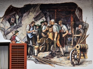 finestra, murales, murale, cannone, uomini, persiana, disegno, ruota, muro, anta