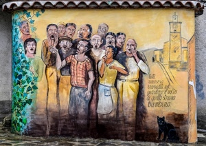 murales, gatto, persone, murale, chiesa, gruppo, muro, uomini, disegno, edera, torre