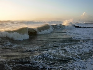 mare, onde, schiuma, acqua, cielo, onda, tramonto