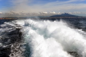 mare, onde, nuvole, scia, spruzzi, bianco, schiuma, acqua, vesuvio