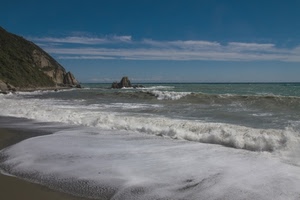 mare, onde, spiaggia, scogli, schiuma, nuvole, acqua