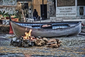 barca, fuoco, legno, legna, monumento, lapide, secchio, fiamme, pietre