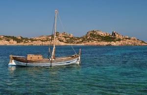 barca, mare, cielo, acqua, rocce, onde, blu, albero, roccia