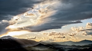 nuvole, montagne, cielo, panorama, montagna, paesaggio, controluce, tramonto, alba, sole