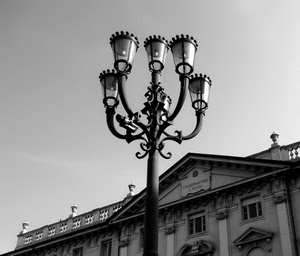 lampione, bianconero, palazzo, cielo, finestre, grigio, luci, conservatorio, ferro