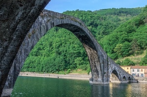 ponte, fiume, alberi, acqua, verde, arco, archi