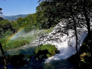arcobaleno, alberi, cascata, acqua, fiume, verde, cielo, cascate