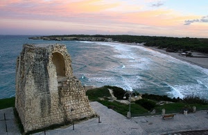 mare, torre, tramonto, acqua, onde, panorama, cielo, costa, rudere, paesaggio, alba