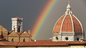 arcobaleno, cupola, chiesa, campanile, firenze, tetti, croce