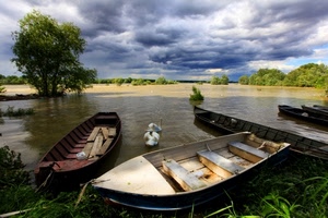 barche, nuvole, fiume, alberi, acqua, lago, albero, barca, panorama, maltempo