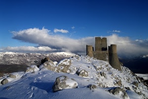neve, nuvole, castello, montagna, rocca, cielo, torri, rocce, calascio, inverno