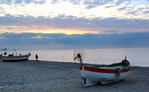 barche, spiaggia, mare, nuvole, tramonto, cielo, sabbia, isola, persona