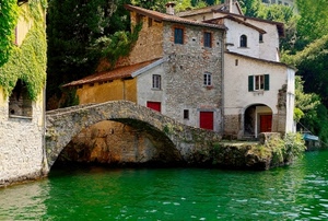 acqua, ponte, verde, case, borgo, casa, fiume, lago, finestre