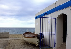 mare, barca, cancello, blu, bianco, scorcio, cielo