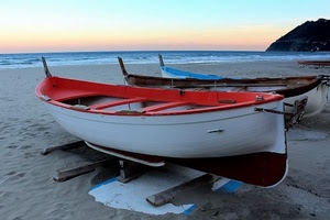 mare, barche, spiaggia, rosso, sabbia, tramonto, bianco
